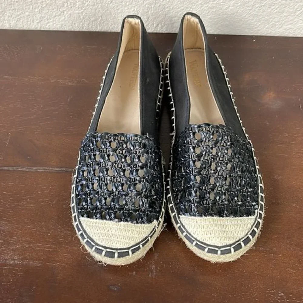 New Wanted Bristal Open Weave Cap Toe Espadrille Flats Loafer Shoes Black 6.5